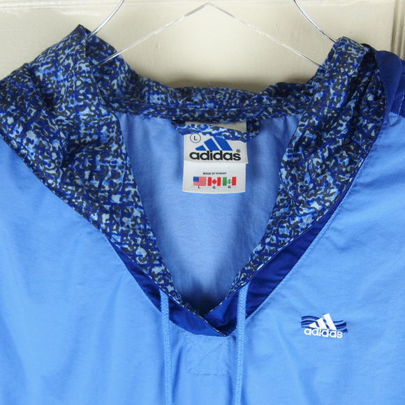 90S Adidas Windbreaker Static Print Split Hood L - Picture 2 of 6